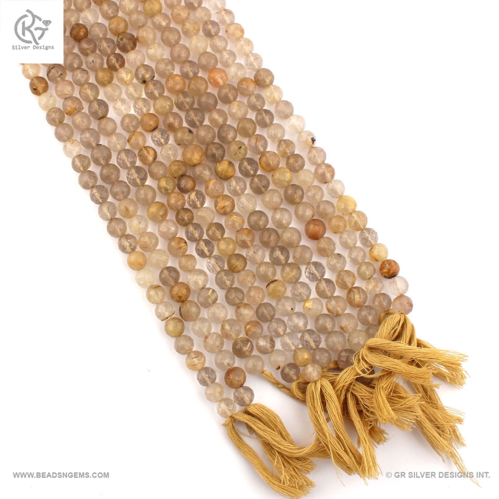Faceted Golden Rutile Balls Shape Strands For Jewelry Making