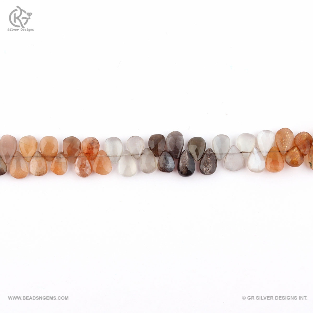 Natural Multi Moonstone Pear Faceted Gemstone Beads For Jewelry